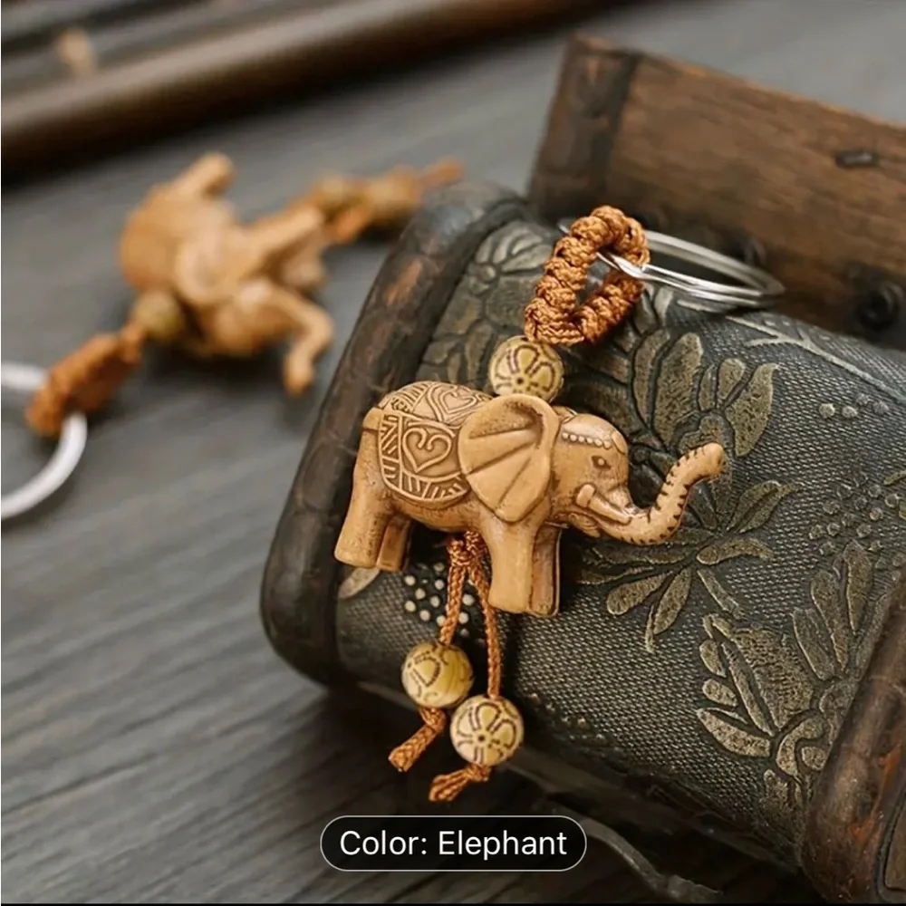 Carved Wood Animal Keychain or Bag Charm — Elephant or Horse - Picture 2 of 6